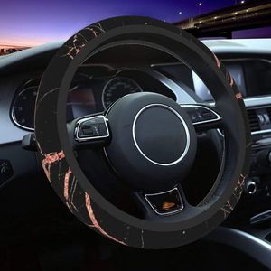 Black Rose Gold Marble Steering Wheel Cover